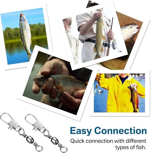 Yeahmart Fishing Swivels 200PCS Barrel Snap Swivel Fishing Accessories, Fishing Tackle Gear Equipment with Swivels Snaps Connector Kit for Quick Connect Fishing Lures, Size 2#4#6#8#10 in Kuwait