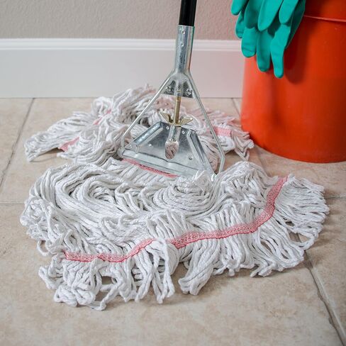 SPARTA Flo-Pac Cotton Mop Head, Loop-Ended, Narrow Band with 1" Red Band for Organized Cleaning, Large, White, (Pack of 12) in Saudi Arabia