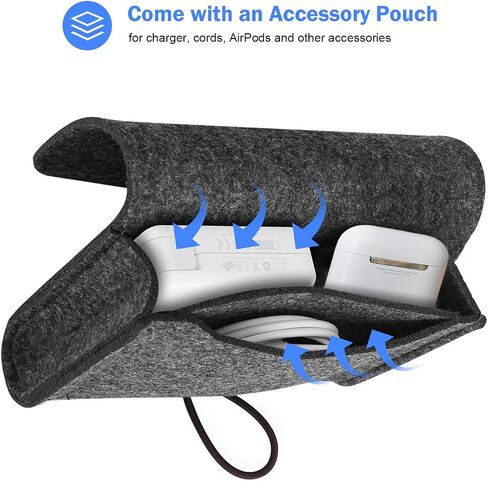 حقيبة ProCase لجهاز iPad Pro 11 بوصة 2022 2021 2020 2018/ iPad Air 5/4 10.9 بوصة 2022 2020 / iPad Air 10.5 بوصة/ iPad Pro 10.5 بوصة/ Surface Go/Galaxy Tab A 10.1، غطاء من اللباد مع منظم الملحقات - أسود in Saudi Arabia