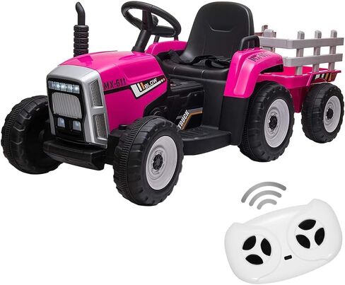 12V Ride on Tractor with Trailer & Remote Control,Speed Up to 5mph, Toddler Electric Vehicle Car with LED Headlights,2+1 Gear Shift,MP3 Player,USB for 3-6 Years Kids (25W,Red) in Saudi Arabia