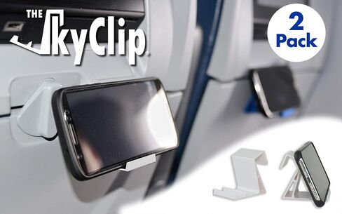 The SkyClip Airplane Cell Phone Back of Seat Inflight Tray Table Clip and Sturdy Phone Stand, Compatible with iPhone, Android, Tablets, and Readers, Travel Must Have (Black 2 Pack) in Saudi Arabia