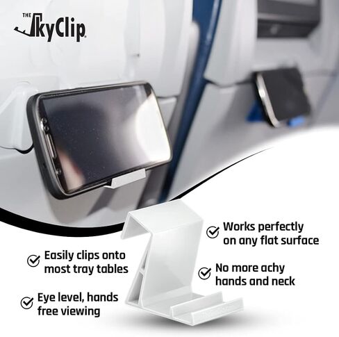 The SkyClip Airplane Cell Phone Back of Seat Inflight Tray Table Clip and Sturdy Phone Stand, Compatible with iPhone, Android, Tablets, and Readers, Travel Must Have (Black 2 Pack) in Saudi Arabia