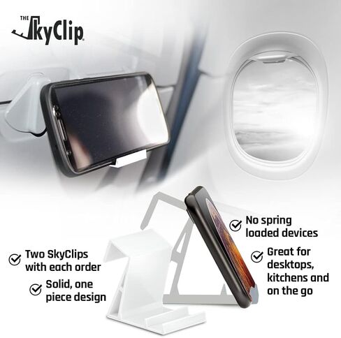 The SkyClip Airplane Cell Phone Back of Seat Inflight Tray Table Clip and Sturdy Phone Stand, Compatible with iPhone, Android, Tablets, and Readers, Travel Must Have (Black 2 Pack) in Saudi Arabia