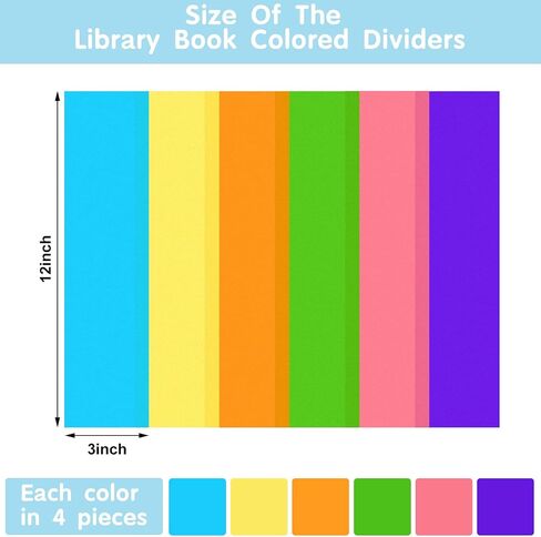24 Packs Library Book Colored Dividers Library Dividers for Book Shelves with Label Stickers Colored Flexible Bookshelf Markers for Organizing School Library or Home Library, 3 x 12 Inch in Saudi Arabia