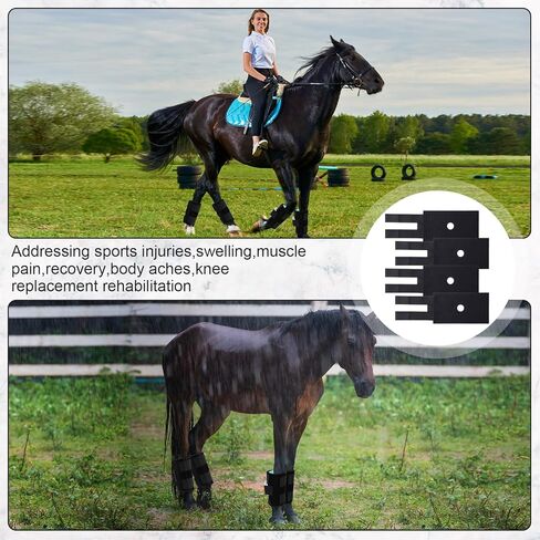 Aliceset 4 عبوات من عبوات الثلج لركبة الحصان مقاس 5 بوصة × 13 بوصة حزمة تبريد مع أشرطة مرنة لإصابات الحصان، حزمة باردة من حذاء الثلج قابلة لإعادة الاستخدام لمفاصل ساق الحصان in Kuwait