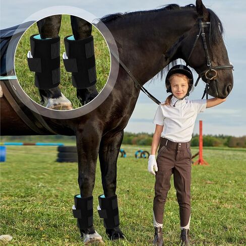 Aliceset 4 عبوات من عبوات الثلج لركبة الحصان مقاس 5 بوصة × 13 بوصة حزمة تبريد مع أشرطة مرنة لإصابات الحصان، حزمة باردة من حذاء الثلج قابلة لإعادة الاستخدام لمفاصل ساق الحصان in Kuwait