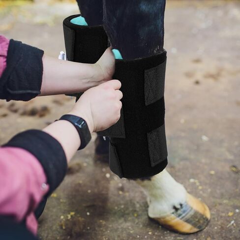 Aliceset 4 عبوات من عبوات الثلج لركبة الحصان مقاس 5 بوصة × 13 بوصة حزمة تبريد مع أشرطة مرنة لإصابات الحصان، حزمة باردة من حذاء الثلج قابلة لإعادة الاستخدام لمفاصل ساق الحصان in Kuwait