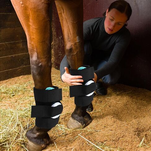 Aliceset 4 عبوات من عبوات الثلج لركبة الحصان مقاس 5 بوصة × 13 بوصة حزمة تبريد مع أشرطة مرنة لإصابات الحصان، حزمة باردة من حذاء الثلج قابلة لإعادة الاستخدام لمفاصل ساق الحصان in Kuwait