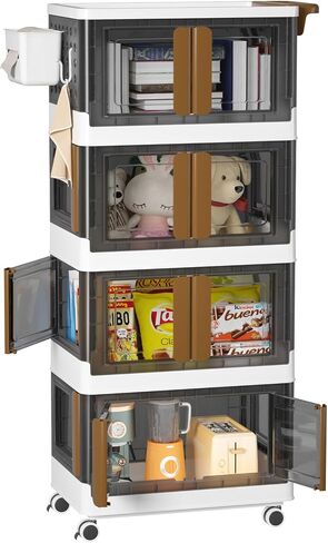 HAIXIN HOME Utility Cart with Doors, 3-Tier Rolling Storage Cart with Hooks and Containers, Snack Cart on Wheels for Kitchen, Office, and Home Organization in Saudi Arabia