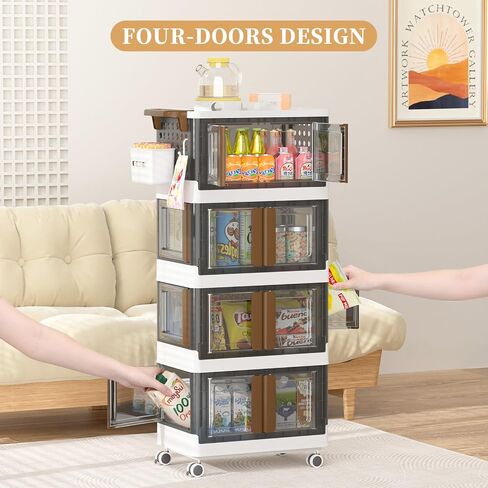 HAIXIN HOME Utility Cart with Doors, 3-Tier Rolling Storage Cart with Hooks and Containers, Snack Cart on Wheels for Kitchen, Office, and Home Organization in Saudi Arabia