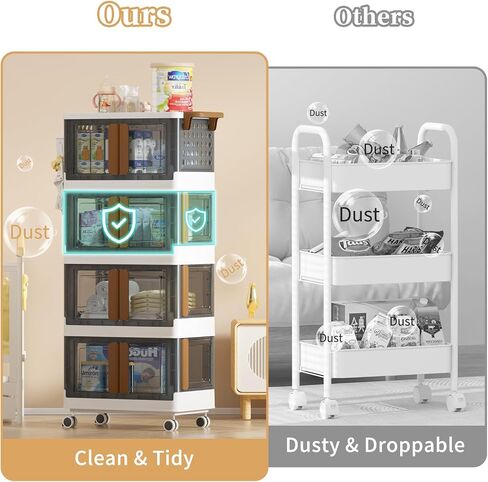 HAIXIN HOME Utility Cart with Doors, 3-Tier Rolling Storage Cart with Hooks and Containers, Snack Cart on Wheels for Kitchen, Office, and Home Organization in Saudi Arabia