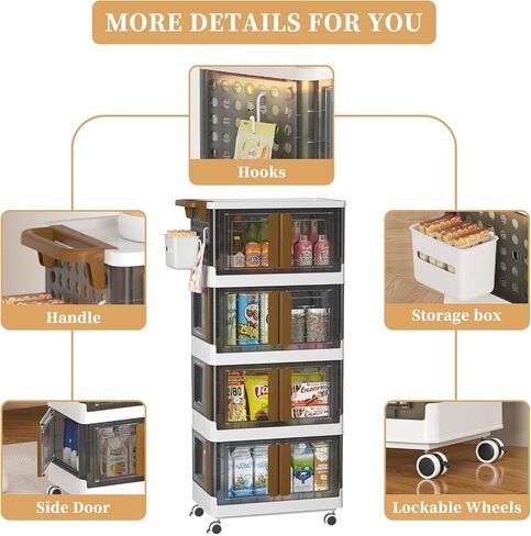 HAIXIN HOME Utility Cart with Doors, 3-Tier Rolling Storage Cart with Hooks and Containers, Snack Cart on Wheels for Kitchen, Office, and Home Organization in Saudi Arabia