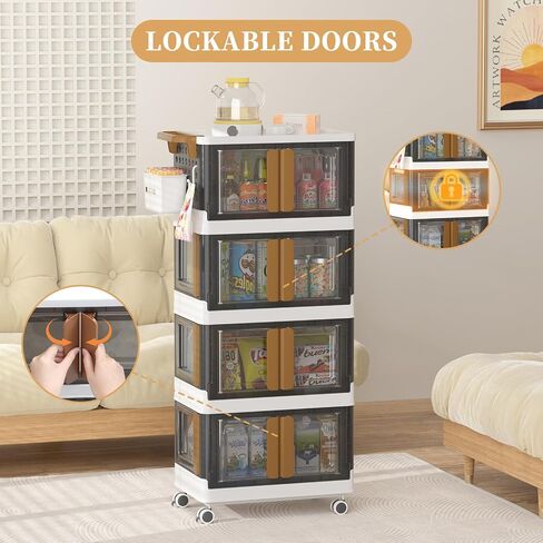 HAIXIN HOME Utility Cart with Doors, 3-Tier Rolling Storage Cart with Hooks and Containers, Snack Cart on Wheels for Kitchen, Office, and Home Organization in Saudi Arabia