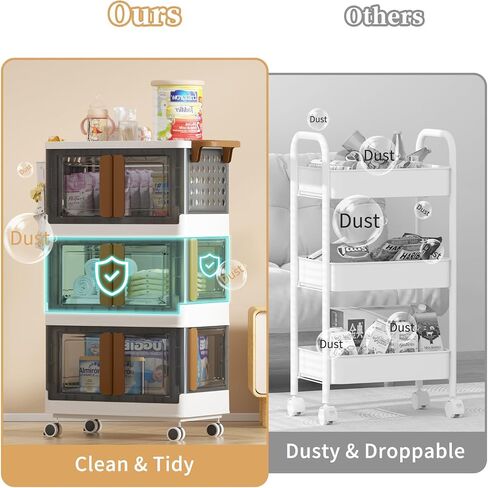 HAIXIN HOME Utility Cart with Doors, 3-Tier Rolling Storage Cart with Hooks and Containers, Snack Cart on Wheels for Kitchen, Office, and Home Organization in Saudi Arabia