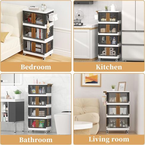 HAIXIN HOME Utility Cart with Doors, 3-Tier Rolling Storage Cart with Hooks and Containers, Snack Cart on Wheels for Kitchen, Office, and Home Organization in Saudi Arabia