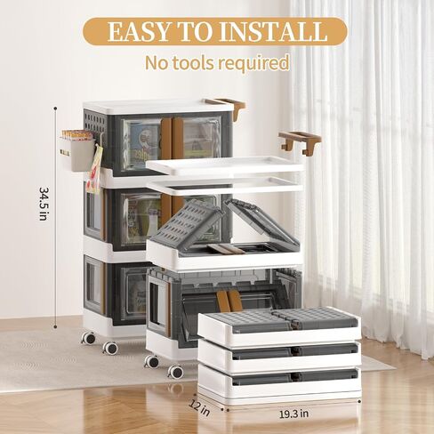 HAIXIN HOME Utility Cart with Doors, 3-Tier Rolling Storage Cart with Hooks and Containers, Snack Cart on Wheels for Kitchen, Office, and Home Organization in Saudi Arabia
