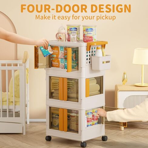 HAIXIN HOME Utility Cart with Doors, 3-Tier Rolling Storage Cart with Hooks and Containers, Snack Cart on Wheels for Kitchen, Office, and Home Organization in Saudi Arabia