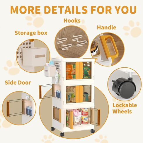 HAIXIN HOME Utility Cart with Doors, 3-Tier Rolling Storage Cart with Hooks and Containers, Snack Cart on Wheels for Kitchen, Office, and Home Organization in Saudi Arabia