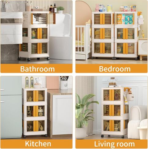 HAIXIN HOME Utility Cart with Doors, 3-Tier Rolling Storage Cart with Hooks and Containers, Snack Cart on Wheels for Kitchen, Office, and Home Organization in Saudi Arabia