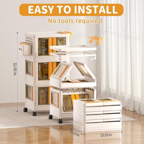 HAIXIN HOME Utility Cart with Doors, 3-Tier Rolling Storage Cart with Hooks and Containers, Snack Cart on Wheels for Kitchen, Office, and Home Organization in Saudi Arabia