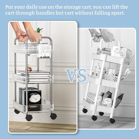 عربة تخزين أكريليك من WASJOYE ذات 3 طبقات مع سلال تخزين، عربة أدوات متنقلة شفافة مع سهولة التجميع، عربة دوارة موفرة للمساحة لغرفة النوم والحمام وغرفة المعيشة in Kuwait