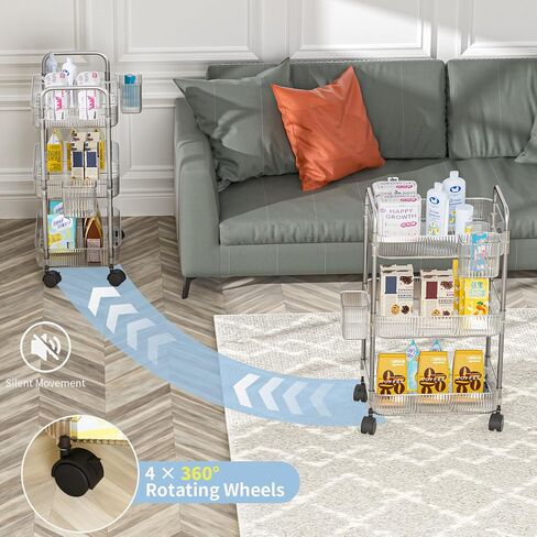 عربة تخزين أكريليك من WASJOYE ذات 3 طبقات مع سلال تخزين، عربة أدوات متنقلة شفافة مع سهولة التجميع، عربة دوارة موفرة للمساحة لغرفة النوم والحمام وغرفة المعيشة in Kuwait