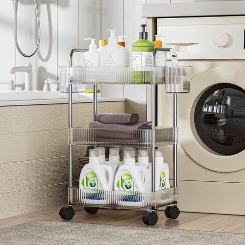 عربة تخزين أكريليك من WASJOYE ذات 3 طبقات مع سلال تخزين، عربة أدوات متنقلة شفافة مع سهولة التجميع، عربة دوارة موفرة للمساحة لغرفة النوم والحمام وغرفة المعيشة in Kuwait