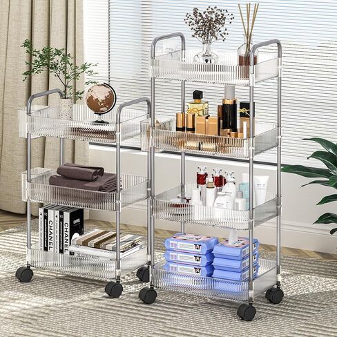 عربة تخزين أكريليك من WASJOYE ذات 3 طبقات مع سلال تخزين، عربة أدوات متنقلة شفافة مع سهولة التجميع، عربة دوارة موفرة للمساحة لغرفة النوم والحمام وغرفة المعيشة in Kuwait