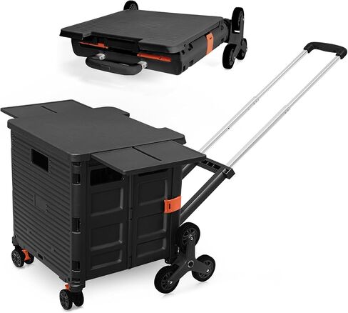Rolling Crate Utility Cart Collapsible Tote Basket Teacher Cart with Lid Wear-Resistant Noiseless 360°Rotate Wheel Telescoping Handle for Trave Moving Luggage Use(Black,110lbs) in Saudi Arabia