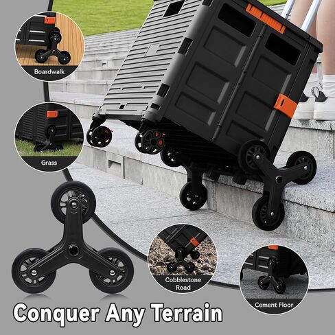 Rolling Crate Utility Cart Collapsible Tote Basket Teacher Cart with Lid Wear-Resistant Noiseless 360°Rotate Wheel Telescoping Handle for Trave Moving Luggage Use(Black,110lbs) in Saudi Arabia