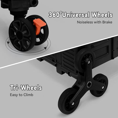 Rolling Crate Utility Cart Collapsible Tote Basket Teacher Cart with Lid Wear-Resistant Noiseless 360°Rotate Wheel Telescoping Handle for Trave Moving Luggage Use(Black,110lbs) in Saudi Arabia