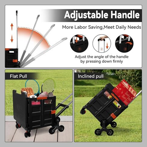 Rolling Crate Utility Cart Collapsible Tote Basket Teacher Cart with Lid Wear-Resistant Noiseless 360°Rotate Wheel Telescoping Handle for Trave Moving Luggage Use(Black,110lbs) in Saudi Arabia