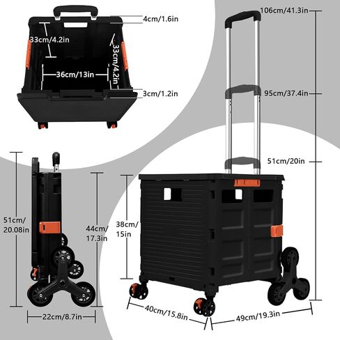 Rolling Crate Utility Cart Collapsible Tote Basket Teacher Cart with Lid Wear-Resistant Noiseless 360°Rotate Wheel Telescoping Handle for Trave Moving Luggage Use(Black,110lbs) in Saudi Arabia