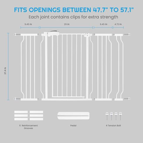 بوابة أطفال عريضة للغاية بطول 37.4 بوصة للمداخل والسلالم، 47.7-57.1 بوصة، بوابة للكلاب مثبتة بالضغط سهلة التركيب مع 3 ملحقات قابلة للتكوين للمنزل الداخلي، بوابة أمان سهلة المشي من خلالها in Kuwait