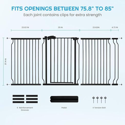 بوابة أطفال HEMRORO عريضة للغاية بطول 37.4 سم للمداخل والسلالم، 75.8-85 بوصة، بوابة للكلاب مثبتة بالضغط سهلة التركيب مع 3 ملحقات قابلة للتكوين للمنزل الداخلي، بوابة أمان سهلة المشي للحيوانات الأليفة in Kuwait