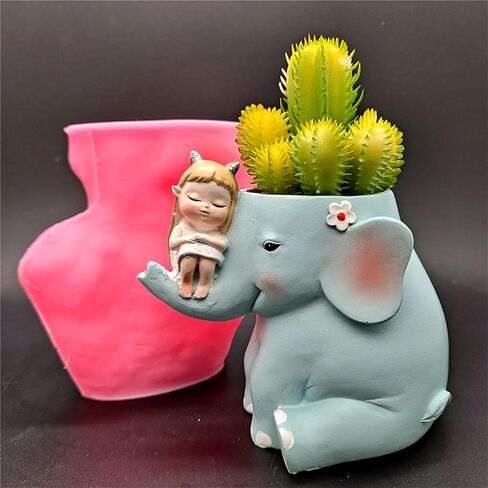 3D Girl Riding Elephant Concrete Flower Pot Molds Succulent Planter Silicone Molds Candle Pen Holder Mold Storage Box Mold Epoxy Resin Cement Clay Mould in Saudi Arabia