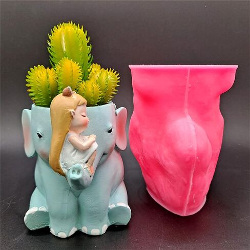 3D Girl Riding Elephant Concrete Flower Pot Molds Succulent Planter Silicone Molds Candle Pen Holder Mold Storage Box Mold Epoxy Resin Cement Clay Mould in Saudi Arabia