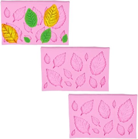 3Pcs Pink 3D Small Leaf Molds Silicone for Sugar Paste, Chocolate, Fondant, Butter, Resin, Polymer Clay, Wax, Soap, Crafting Projects and Cake Decoration Decorating Clay Molds in Saudi Arabia