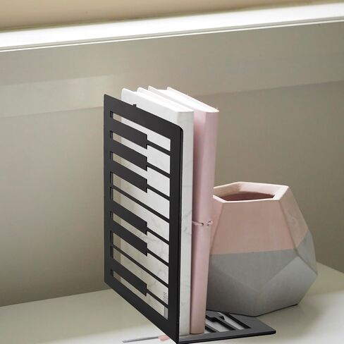 BCPONT Music Book Ends,Bookends for Selves,Metal Bookends for Heavy Books,Bookends Decorative Unique,Non-Skid Musical Piano Bookshelf Holder,Black in Saudi Arabia