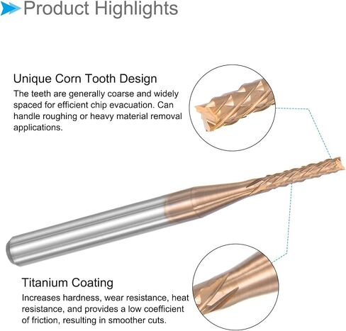Corn End Mills, 1.5mm Cutting Diameter 3.175mm 1/8" Shank, Ti-Coated Solid Carbide Left Hand CNC Router Bits Milling Tools - (Applications: for PCB Wood Plastic), 2-Pieces in Saudi Arabia