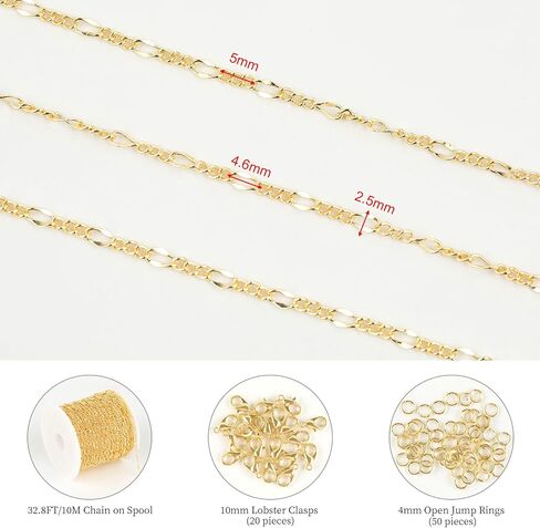 KYUNHOO 16.4 Feet Brass Chains for Jewelry Making 18k Gold Plated Jewelry Chain Roll 12MM Stick Link Chain Necklace for Women DIY Craft Jewelry Making Supplies in Saudi Arabia