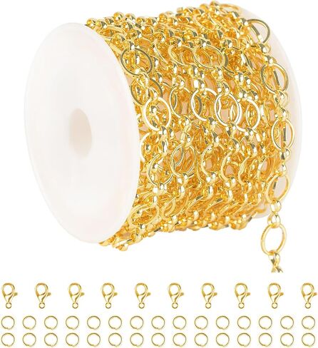 KYUNHOO 16.4 Feet Brass Chains for Jewelry Making 18k Gold Plated Jewelry Chain Roll 12MM Stick Link Chain Necklace for Women DIY Craft Jewelry Making Supplies in Saudi Arabia