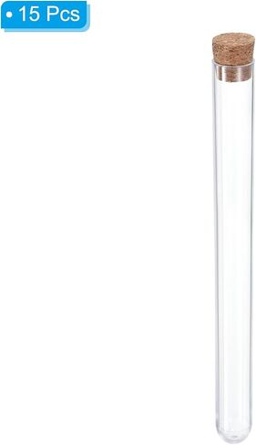 PATIKIL 13ml Plastic Test Tubes with Cork Stoppers, 15Pcs 150x15mm Tubes for Scientific Party Decoration Candy Bead Storage Bath Salt Lab Use, Clear in Saudi Arabia