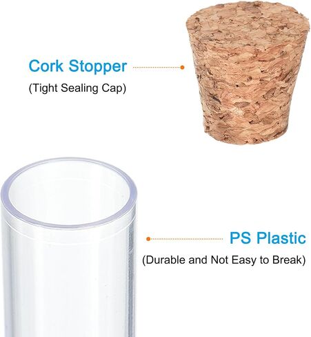 PATIKIL 13ml Plastic Test Tubes with Cork Stoppers, 15Pcs 150x15mm Tubes for Scientific Party Decoration Candy Bead Storage Bath Salt Lab Use, Clear in Saudi Arabia