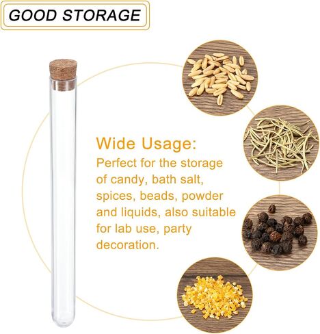PATIKIL 13ml Plastic Test Tubes with Cork Stoppers, 15Pcs 150x15mm Tubes for Scientific Party Decoration Candy Bead Storage Bath Salt Lab Use, Clear in Saudi Arabia