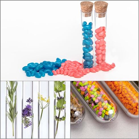 PATIKIL 13ml Plastic Test Tubes with Cork Stoppers, 15Pcs 150x15mm Tubes for Scientific Party Decoration Candy Bead Storage Bath Salt Lab Use, Clear in Saudi Arabia
