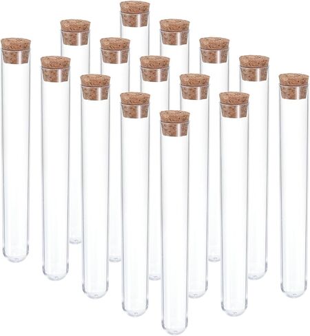 PATIKIL 13ml Plastic Test Tubes with Cork Stoppers, 15Pcs 150x15mm Tubes for Scientific Party Decoration Candy Bead Storage Bath Salt Lab Use, Clear in Saudi Arabia