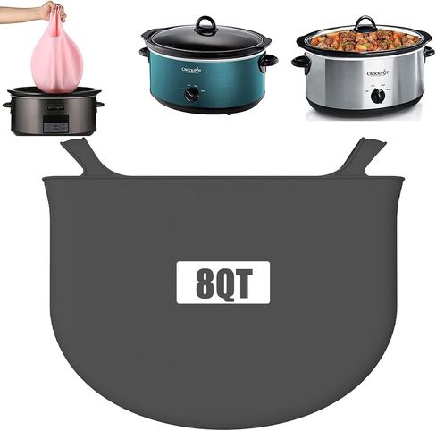 2023 NEW Silicone Slow Cooker Liners, Reusable Slow Cooker Liners Fit 6 7 8 Quarts Oval Round Pot Slow Cookers Bags Divider, Leakproof Dishwasher Safe Cooking Liner (Grey,6-7QT) in Saudi Arabia