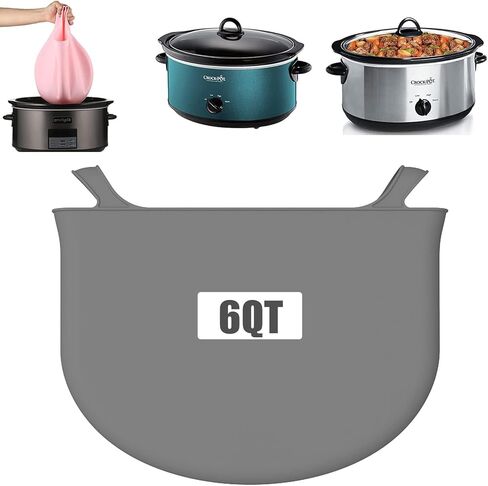 2023 NEW Silicone Slow Cooker Liners, Reusable Slow Cooker Liners Fit 6 7 8 Quarts Oval Round Pot Slow Cookers Bags Divider, Leakproof Dishwasher Safe Cooking Liner (Grey,6-7QT) in Saudi Arabia