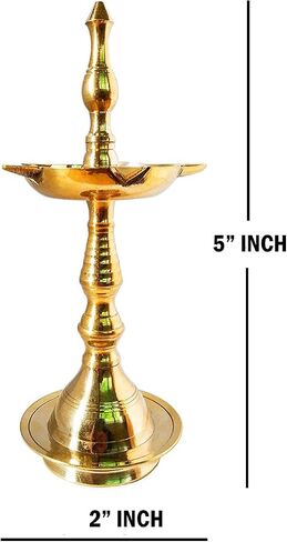 5 بوصة نحاس كيرالا ساماي واقف ديباك لبوجا - مصباح زيت تقليدي ديا هندي منقوش عميق ديوالي ديبوالي كوتو فيلاككو بوجا هدية إرجاع [مجموعة من 2] in Kuwait